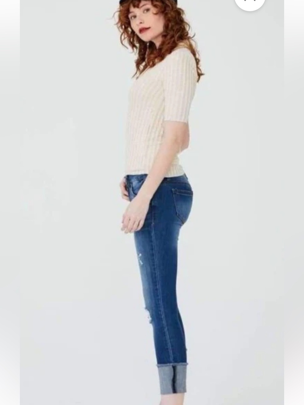 1822 Denim Women's Boyfriend Jeans in Medium Blue with Cuffed Hem - Picture 3 of 5